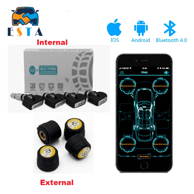 BLE TPMS Car Bluetooth TPMS Tire Pressure Temperature Alarm System with 4 Sensors support both Android and IOS phone
BLE TPMS Car Bluetooth TPMS Tire Pressure Temperature Alarm System with 4 Sensors support both Android and IOS phone