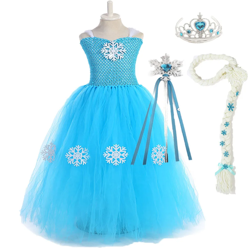 

Blue Snow Queen Girls Elsa Dress Cosplay Princess Costume for Kids Froze Girls Christmas Dress Kids Snowflake Party Dress Tutu