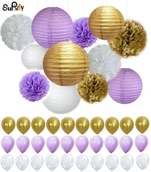 1 Set Lilac Gold White Paper Lanterns Tissue PomPoms Hanging Tassel Garland Balloon for Wedding Birthday Baby Shower Supplies
1 Set Lilac Gold White Paper Lanterns Tissue PomPoms Hanging Tassel Garland Balloon for Wedding Birthday Baby Shower Supplies