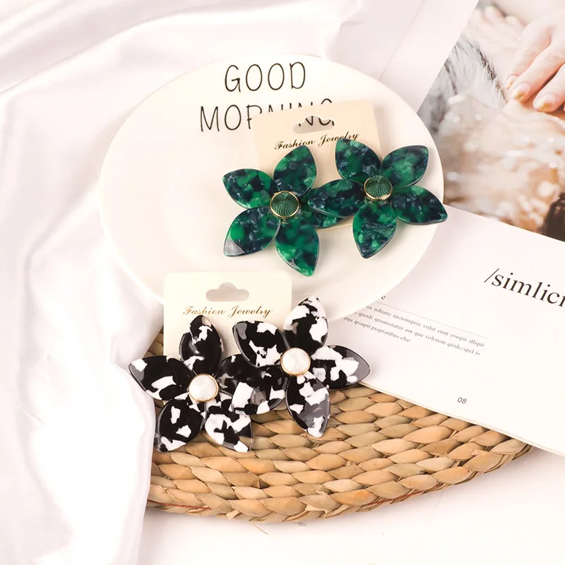 Vintage Acetic Resin Earrings Flower for Women 2019 Big Acrylic Earings Black for Girls Fashion Elegant Summer Jewelry Brincos (1)
