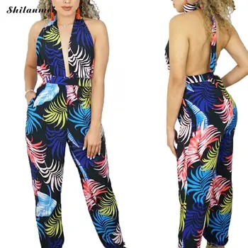 Sexy Jumpsuit Women Bohemian Palm Leaves Print Long Playsuit Women Deep V Neck Halter Backless Sleeveless Beach Party Jumpsuit
Sexy Jumpsuit Women Bohemian Palm Leaves Print Long Playsuit Women Deep V Neck Halter Backless Sleeveless Beach Party Jumpsuit