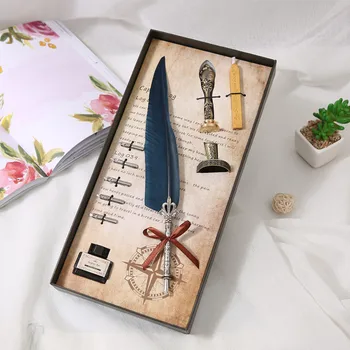 Vintage Fountain Pen feather pen writing ink set stationery business office supplies gift box with 5 Nib wedding gift pen box
Vintage Fountain Pen feather pen writing ink set stationery business office supplies gift box with 5 Nib wedding gift pen box