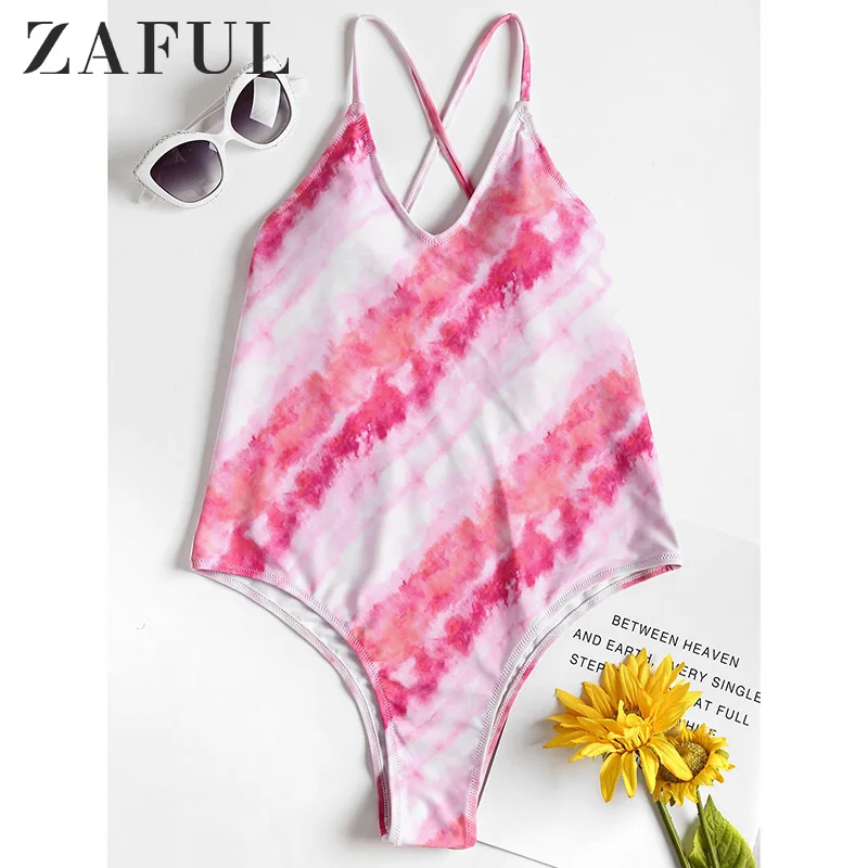 

ZAFUL Women Sexy Swimwear Swimsuit Tie Dye Criss Cross Tied Bikini Set Spaghetti Straps Bathing Suit Low Waisted Beach Suits