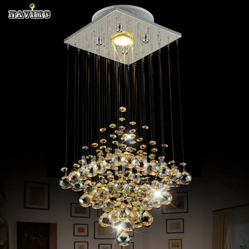 Modern Crystal Lamp Hanging Wire Ceiling Lights LED Crystal Lights Stair Lamp Restaurants Bedroom Hallway Lamp