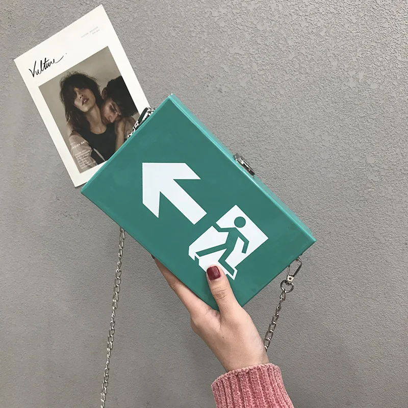 Personality Fun Exit Sign Design Women Shoulder Bags Box Type Women Chain Handbags Ladies Pu Leather Flap Hand Bags Woman Bolsas
Personality Fun Exit Sign Design Women Shoulder Bags Box Type Women Chain Handbags Ladies Pu Leather Flap Hand Bags Woman Bolsas
