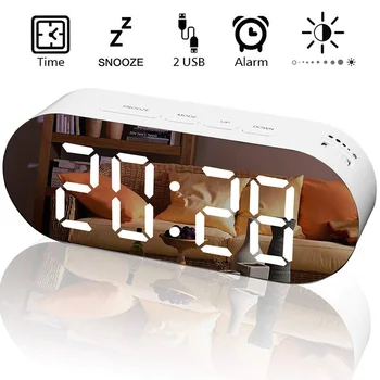 Dimmer LED Clock Mirror Travel Clock Snooze Alarm Clock Digital Table Clock Bedroom Wake Up Light With Dual USB Charger Cable
Dimmer LED Clock Mirror Travel Clock Snooze Alarm Clock Digital Table Clock Bedroom Wake Up Light With Dual USB Charger Cable