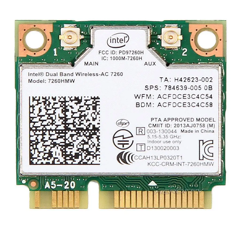 Wireless Adapter Card for Intel Dual Band 7260 7260HMW AC MINI PCI-E 2.4G/5G bluetooth 4.0 for Samsung/Dell/Sony/ACER/ASUS
Wireless Adapter Card for Intel Dual Band 7260 7260HMW AC MINI PCI-E 2.4G/5G bluetooth 4.0 for Samsung/Dell/Sony/ACER/ASUS