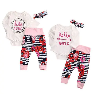 3pcs!!Newborn Infant Baby Kids Girl Hello World Romper+Floral Striped Pant Legging Outfit Set Clothes
3pcs!!Newborn Infant Baby Kids Girl Hello World Romper+Floral Striped Pant Legging Outfit Set Clothes