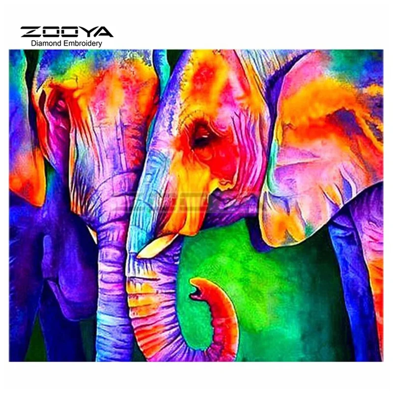 ZOOYA Diamond Embroidery 5D DIY Painting Color Elephant Lovers Cross Stitch Rhinestone Mosaic BJ1587 | Дом и сад