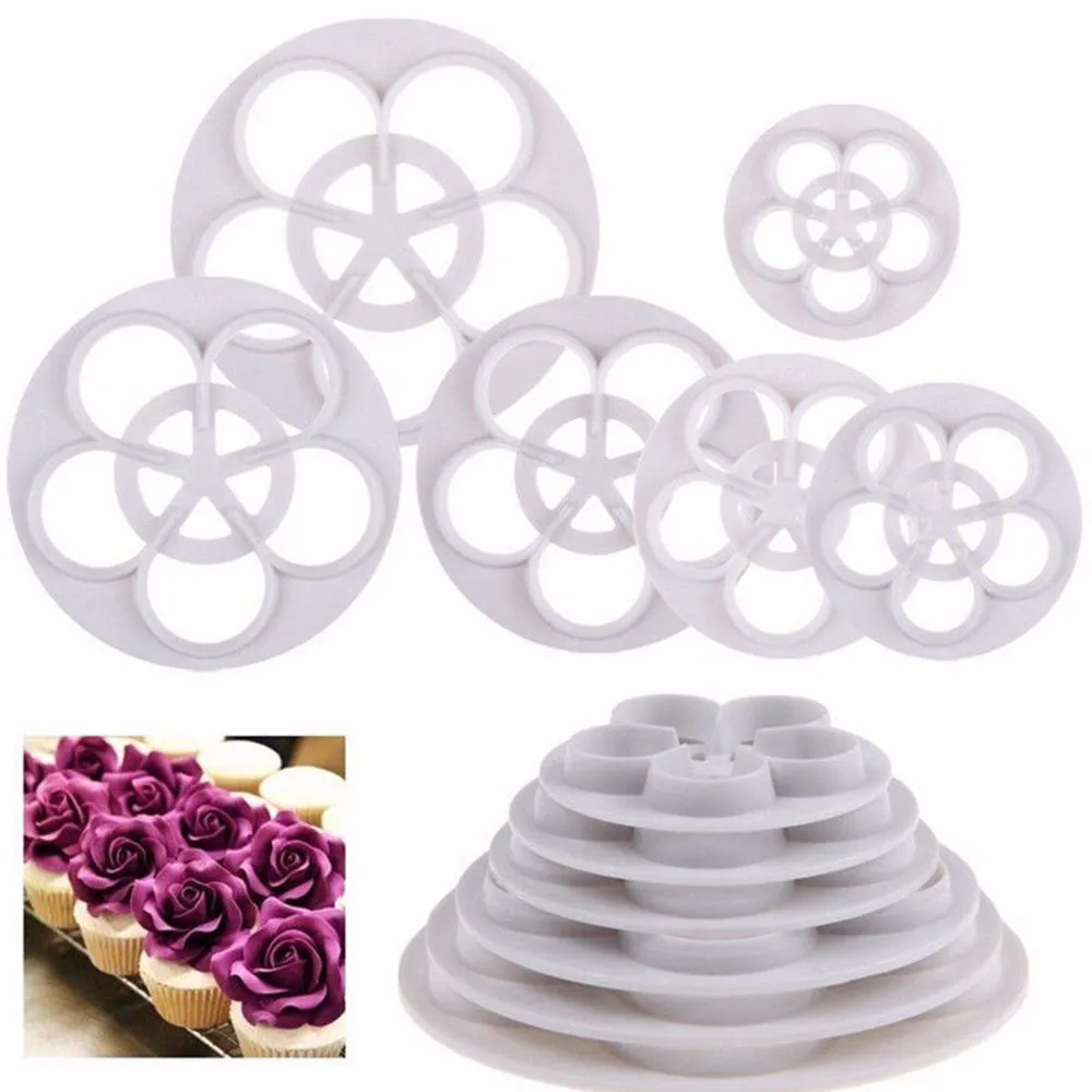 

6Pcs Foody Mine Fondant Cake Sugarcraft Rose Flower Decorating DIY Cookie Mold Gum Paste Cutter Tool Cake Decoration