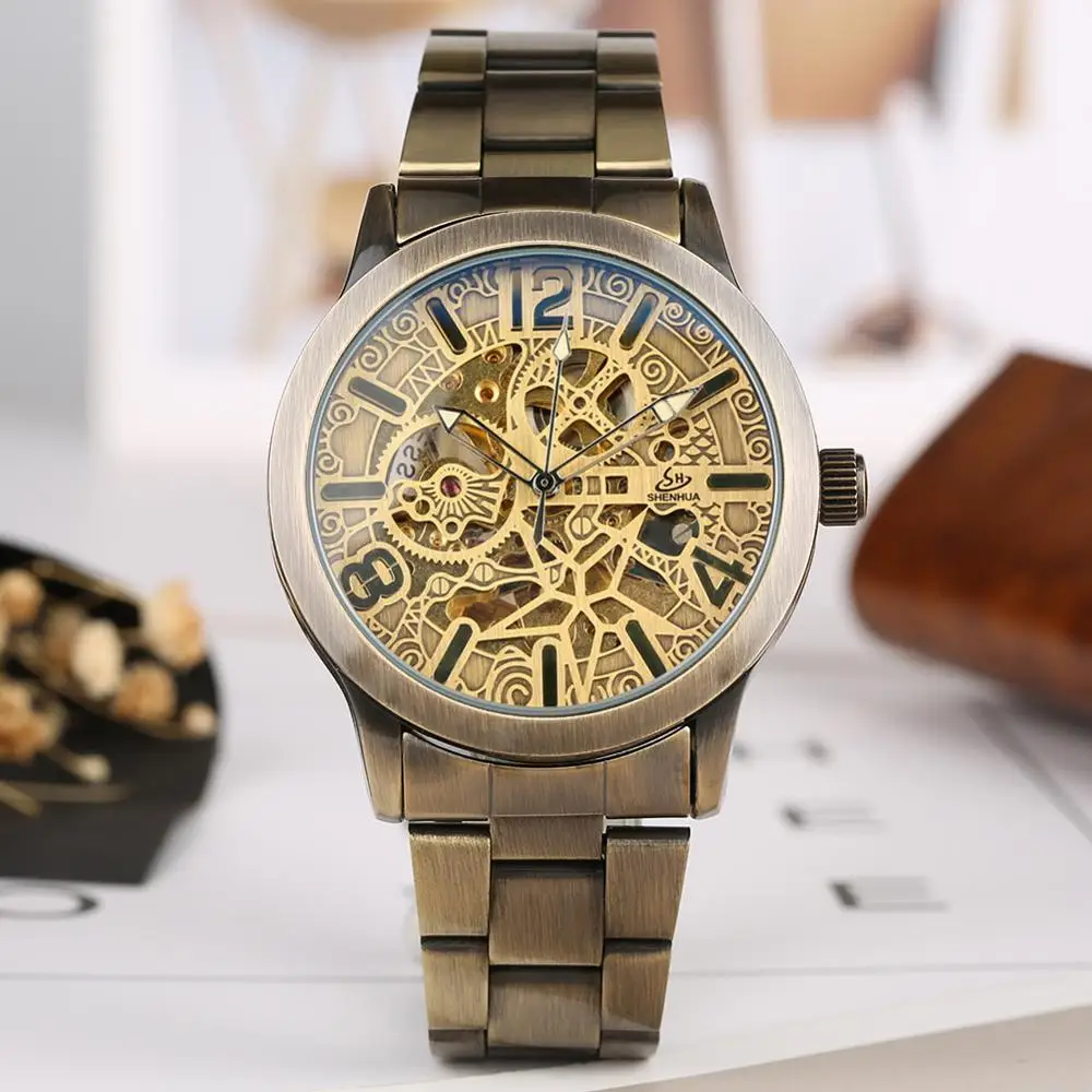 Vintgae Bronze Tone Mechanical Watch for Men Automatic-self-winding Skeleton Mechanical Watch for Teenagers Fluorescent Pointers
Vintgae Bronze Tone Mechanical Watch for Men Automatic-self-winding Skeleton Mechanical Watch for Teenagers Fluorescent Pointers