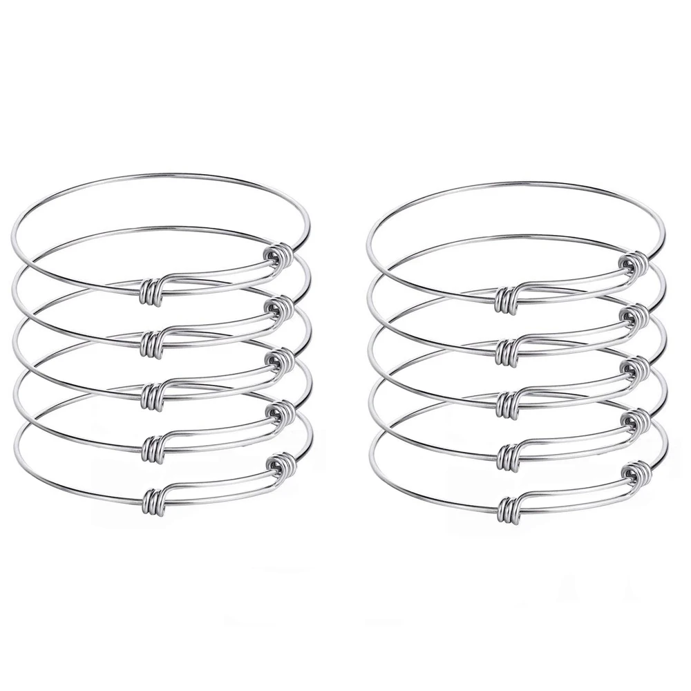 

10 pcs Unisex Classic DIY Jewelry Making Stainless Steel Expandable Charm Bracelet Adjustable Wire Bangle Jewelry findings