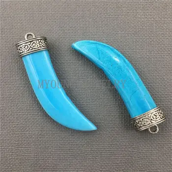 MY0185 Natural Blue Howlite Horn Tusk Pendant Charm with Brass Cap,Antique Gold Cap Pendant
MY0185 Natural Blue Howlite Horn Tusk Pendant Charm with Brass Cap,Antique Gold Cap Pendant