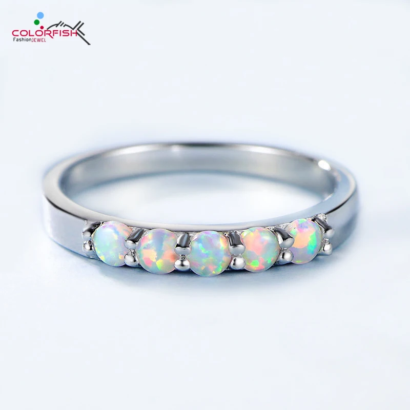 COLORFISH 0.5 Carat Five Stone Anniversary Band Women Jewelry 925 Sterling Silver Prong Set 3mm Opal Female Finger Wedding Rings 
COLORFISH 0.5 Carat Five Stone Anniversary Band Women Jewelry 925 Sterling Silver Prong Set 3mm Opal Female Finger Wedding Rings