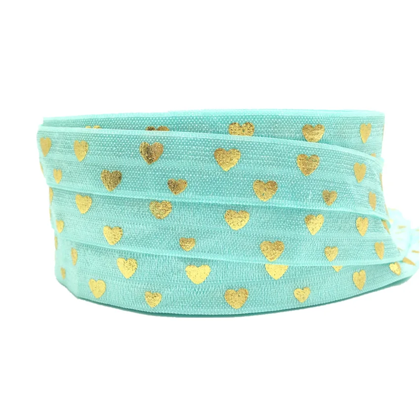 5Yards 16mm Turquoise Gold Heart Print Fold over elastic FOE Elastic Ribbon DIY Hair Ribbon
5Yards 16mm Turquoise Gold Heart Print Fold over elastic FOE Elastic Ribbon DIY Hair Ribbon