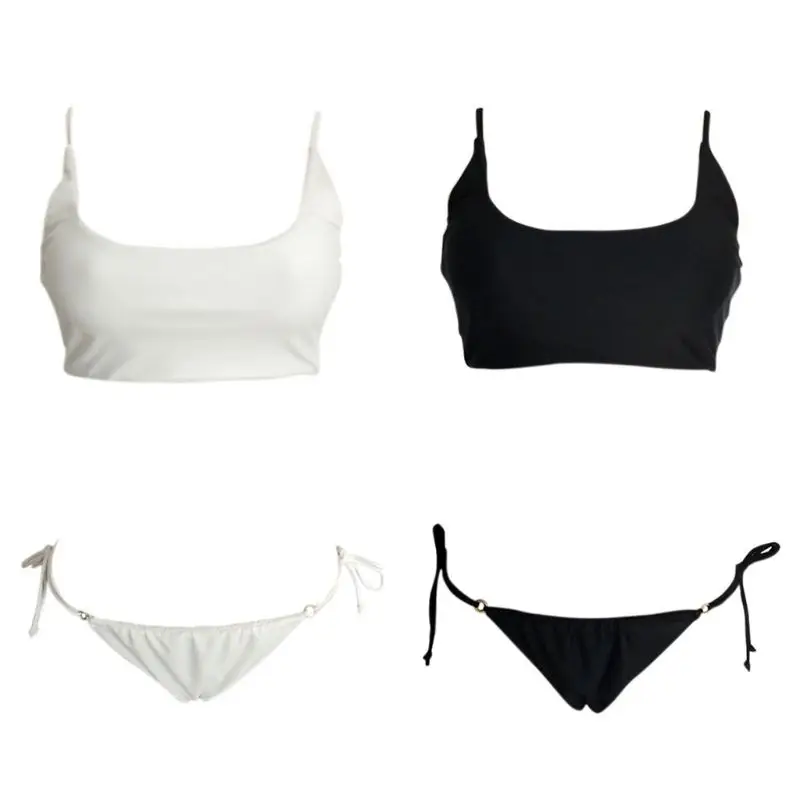 Womens Sexy Two-Piece Bikini Set Solid Color Spaghetti Straps Crop Top Swimsuit Low Waist Ruched Thin String Lace Up Side Briefs
Womens Sexy Two-Piece Bikini Set Solid Color Spaghetti Straps Crop Top Swimsuit Low Waist Ruched Thin String Lace Up Side Briefs