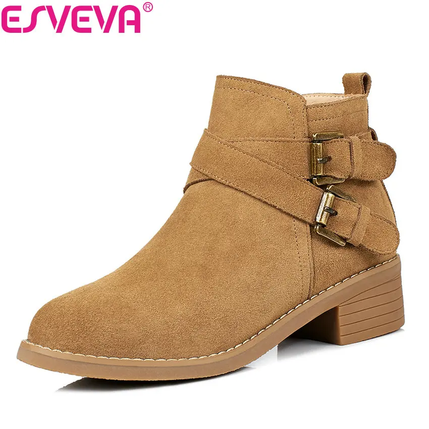 ESVEVA 2018 Buckle Square Med Heel Women Boots Fashion Ankle Boots Cow Suede Round Toe Spring Autumn Shoes Black Size 34-40
ESVEVA 2018 Buckle Square Med Heel Women Boots Fashion Ankle Boots Cow Suede Round Toe Spring Autumn Shoes Black Size 34-40