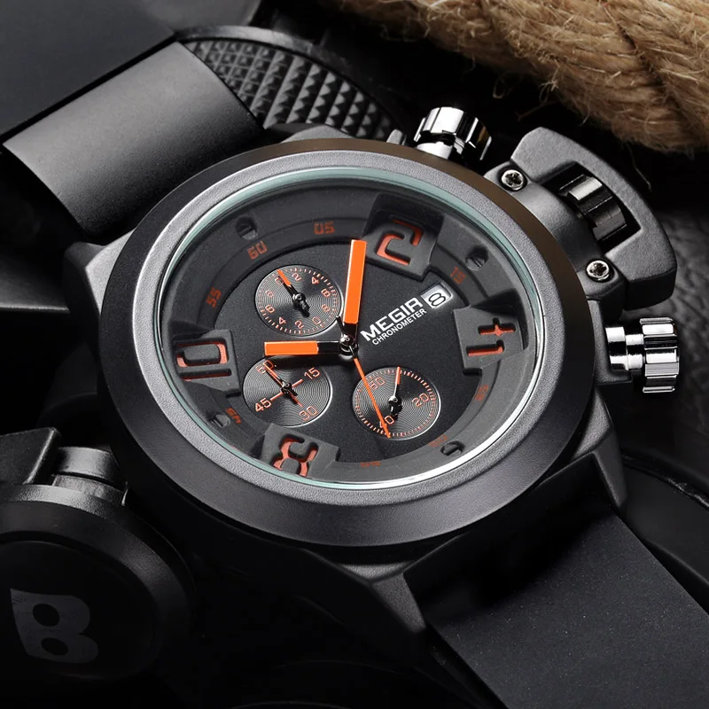 Мужские наручные часы Megir Роскошные Кварцевые в классическом стиле с силиконовым