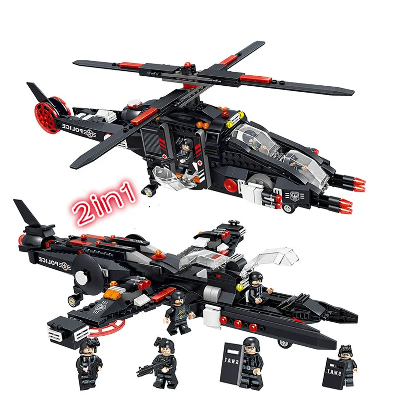 577Pcs 2in1 Military SWAT Fighter Model Building Blocks Set Compatible Legoings City Police Helicopter Figure Toys for Children
577Pcs 2in1 Military SWAT Fighter Model Building Blocks Set Compatible Legoings City Police Helicopter Figure Toys for Children