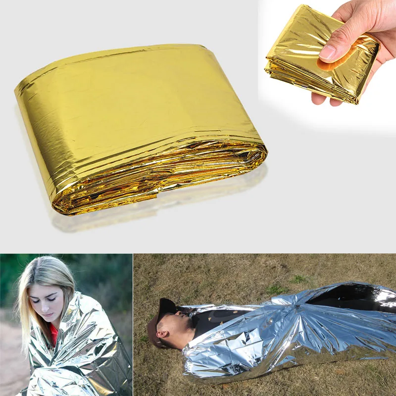 160 x 210cm Emergency Foil Mylar Blanket Rescue Thermal Aids Retain Body Heat for Camping XR649
160 x 210cm Emergency Foil Mylar Blanket Rescue Thermal Aids Retain Body Heat for Camping XR649