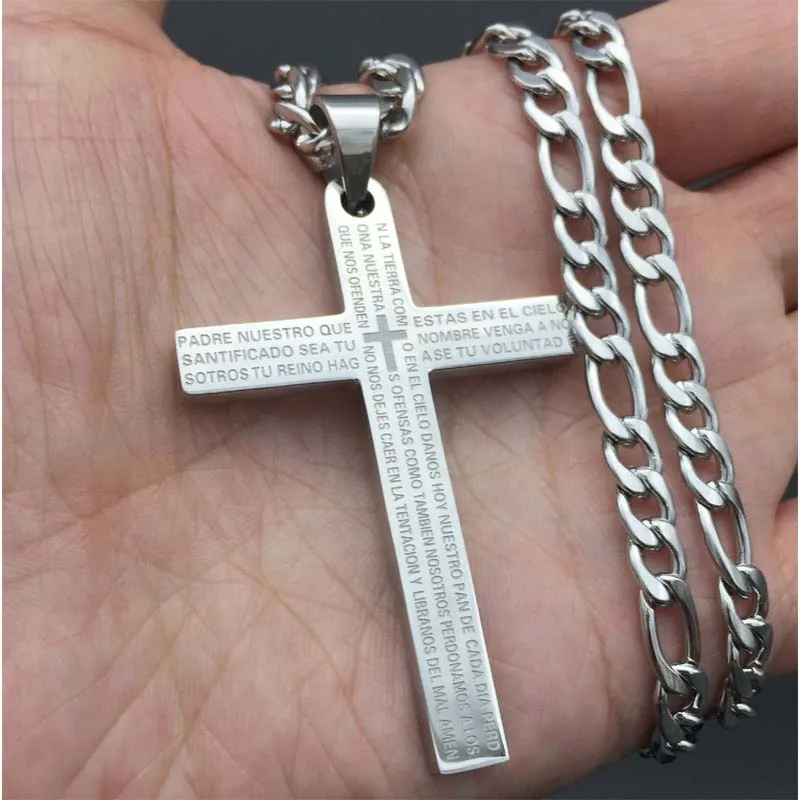 Fashion Men Cross Necklaces Stainless Steel Crucifix Bible Lords Prayer Pendant Choker Jewelry Colar Masculino 24"
Fashion Men Cross Necklaces Stainless Steel Crucifix Bible Lords Prayer Pendant Choker Jewelry Colar Masculino 24"