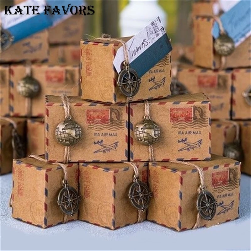 Brown Kraft DIY Vintage Inspired Airmail Favor Box Kit Wanderlust Travel Candy Box with Globe and Compass Charms12pcs
Brown Kraft DIY Vintage Inspired Airmail Favor Box Kit Wanderlust Travel Candy Box with Globe and Compass Charms12pcs