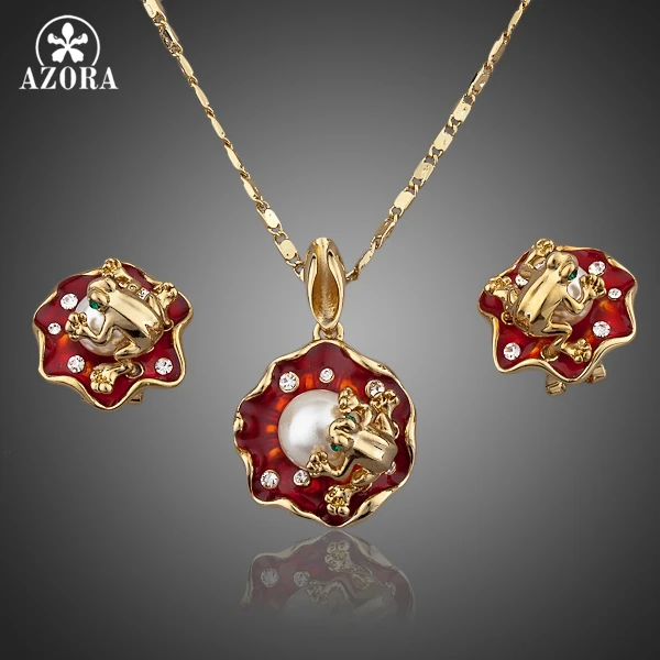 Серьги гвоздики и ожерелье AZORA золотистого цвета TG0019|jewelry sets|jewelry necklace setsnecklace set |