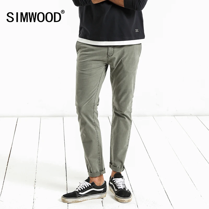 SIMWOOD Новинка весны 2019 года повседневные штаны для мужчин Slim Fit Винтаж Высокое