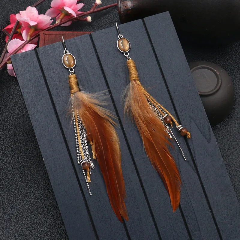 Bohemian Brown Feather Tassel Earring for Women Boho Chain Fringed Boucle D'oreille Pendante 2018 party Christmas Jewellery
Bohemian Brown Feather Tassel Earring for Women Boho Chain Fringed Boucle D'oreille Pendante 2018 party Christmas Jewellery