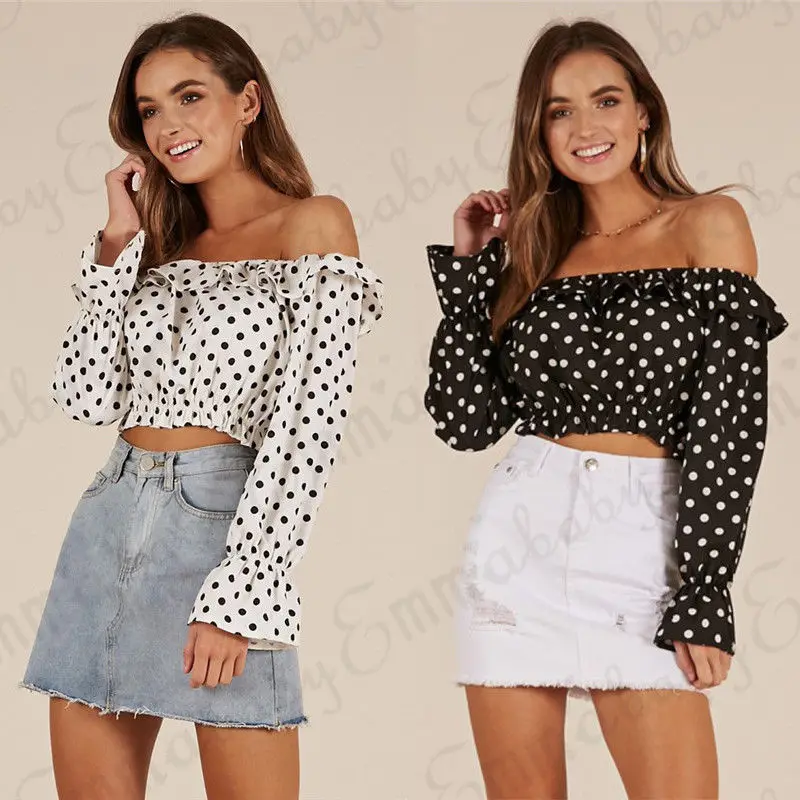 Women Summer Off Shoulder T Shirt Long Sleeve Casual T-Shirts Polka Dot Crop Sexy Tops Club New Fashion Streetwear
Women Summer Off Shoulder T Shirt Long Sleeve Casual T-Shirts Polka Dot Crop Sexy Tops Club New Fashion Streetwear