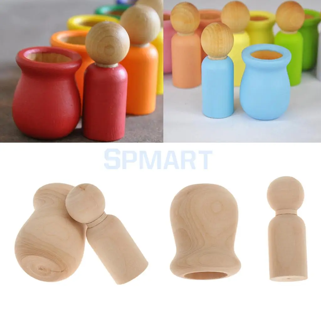 20pcs Wooden Family People Nesting Set Plain Unfinished Peg Dolls DIY Making Findings Cake Topper DIY Craft Kids Toy Gift