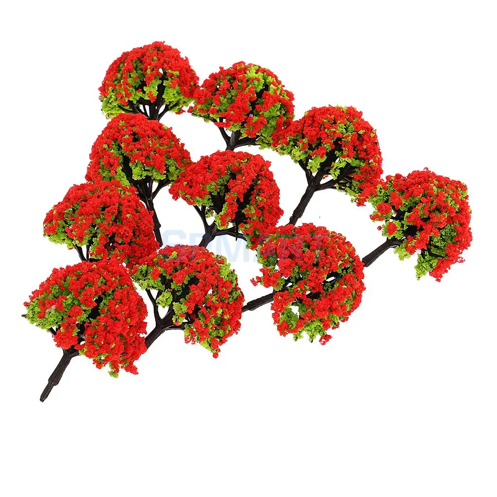 10pcs 1/200 Train Railroad Scene Scenery Landscape Model Trees Green HO Scale with Flowers Model Building Kits