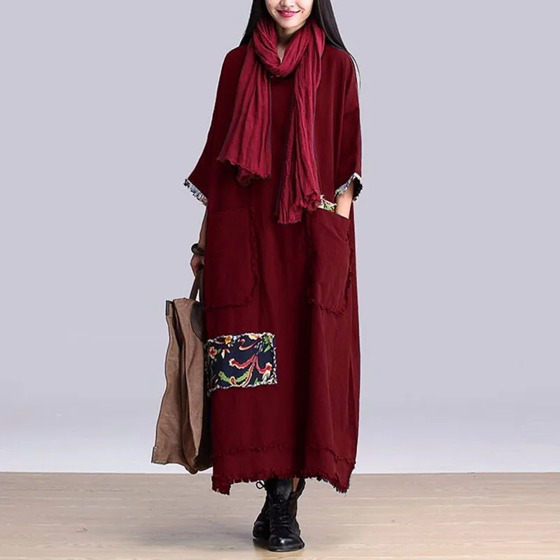 Women Dress 2019 Autumn Vintage Splice Maxi Long Dresses Vintage O Neck 3/4 Sleeve Casual Loose Vestidos Plus Size
Women Dress 2019 Autumn Vintage Splice Maxi Long Dresses Vintage O Neck 3/4 Sleeve Casual Loose Vestidos Plus Size