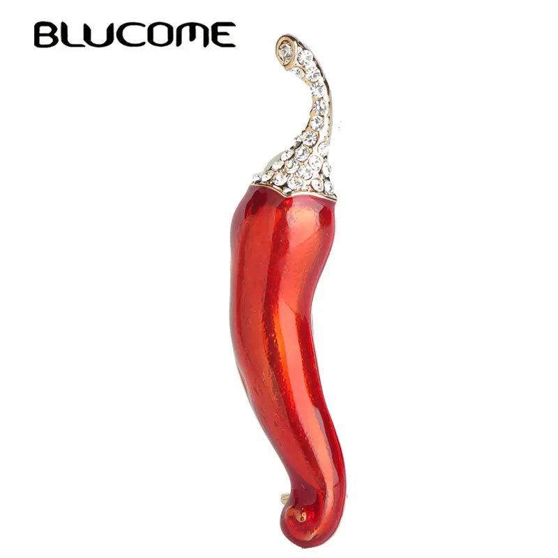 

Blucome Vivid Green Pepper Brooch Chili Vegetables Brooches For Women Girls Suit Dress Accessories Gold Color Pins Enamel Bijoux