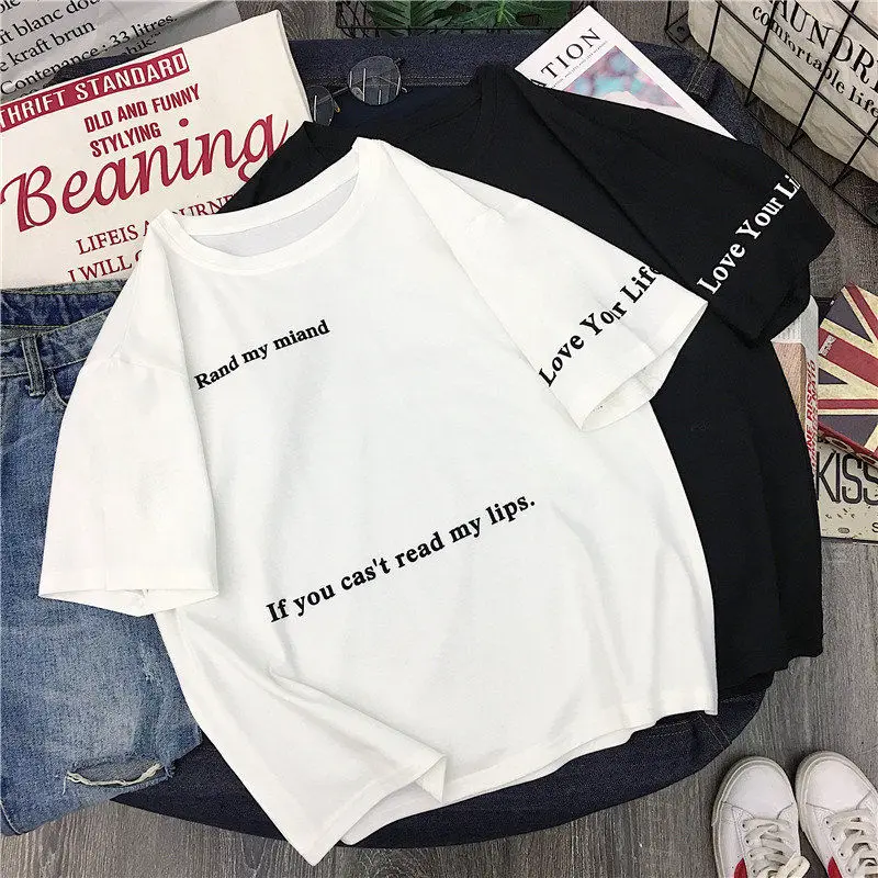 cotton 2019 NEW Women's t-shirt Short Mesh Korean Clothes letter printing Kawaii Aesthetic Oversized White Tops Female KM6602
cotton 2019 NEW Women's t-shirt Short Mesh Korean Clothes letter printing Kawaii Aesthetic Oversized White Tops Female KM6602