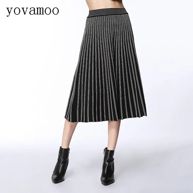 Плиссированная юбка Yovamoo 2018 Осенняя уличная одежда Harajuku Женская Полосатая
