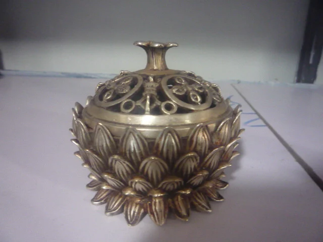 Rare Old QingDynasty Silver Incense Stove\Censer,Lotus,Decoration, free shipping