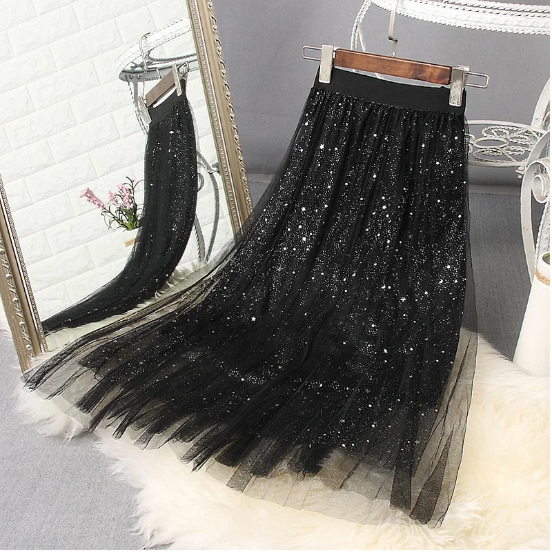 SETWIGG Silver Metallic Starry Mesh Long Pleated Skirts Stars Bling Sequins A-line Tulle Pleated Skirts
SETWIGG Silver Metallic Starry Mesh Long Pleated Skirts Stars Bling Sequins A-line Tulle Pleated Skirts