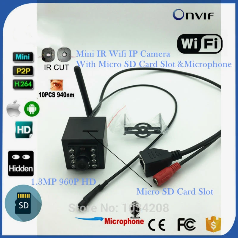ИК Ночное Видение 940nm Мини Беспроводная IP камера Слот для sd-карты Wifi 1.3MP 960P