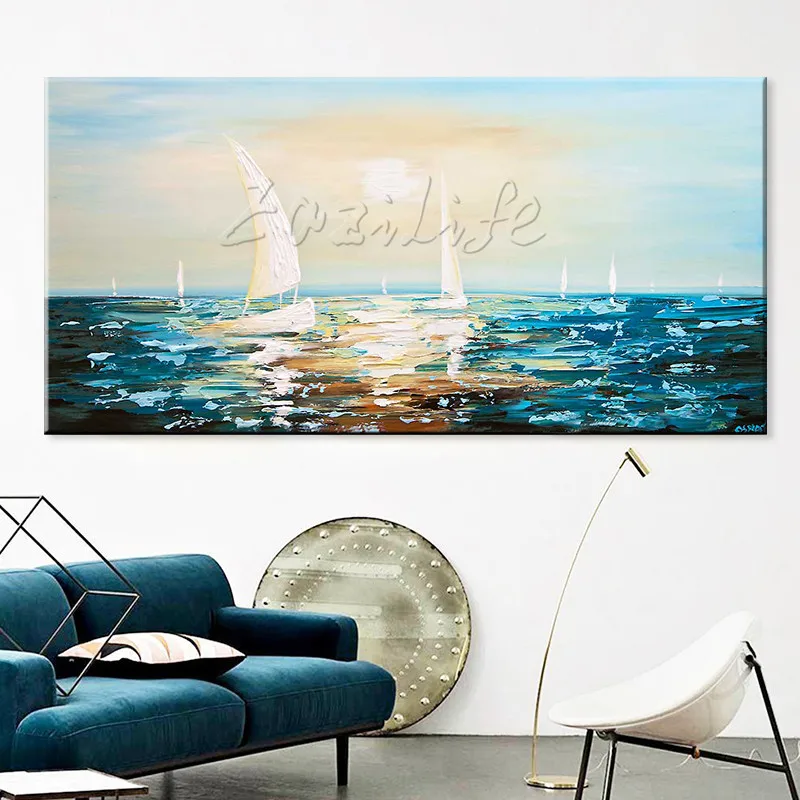 Картина маслом на холсте ручная роспись современная абстрактная картина яхты