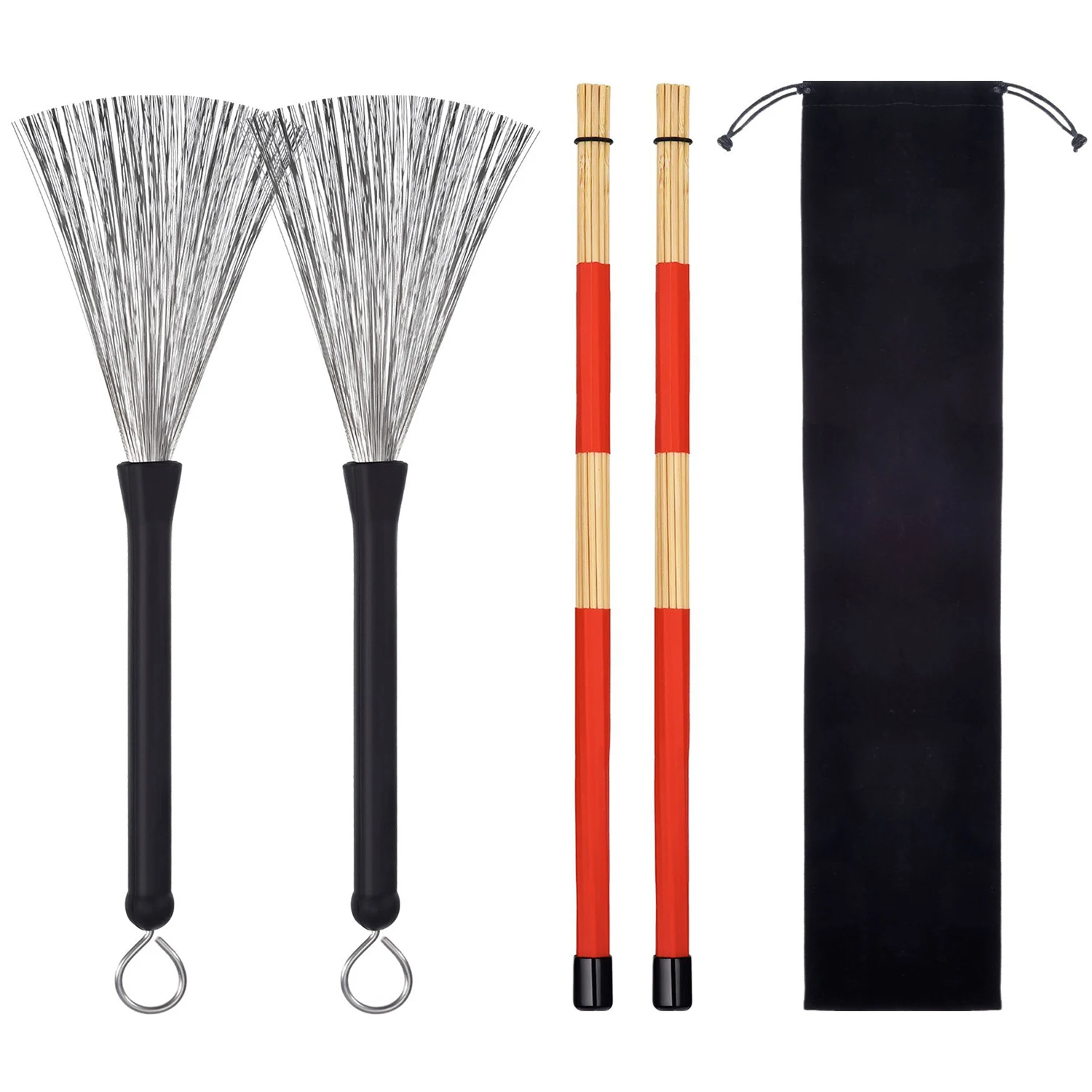 1 Pair Drum Brushes Retractable Wire Sticks Brush + Rods Set | Спорт и развлечения