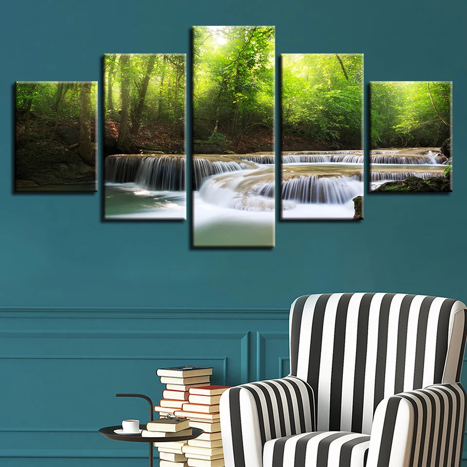 Scenery Canvas Painting Wall Art 5 Pieces Waterfall Green Forest Pictures Home Decor Living Room Modular HD Printed Poster Frame
Scenery Canvas Painting Wall Art 5 Pieces Waterfall Green Forest Pictures Home Decor Living Room Modular HD Printed Poster Frame