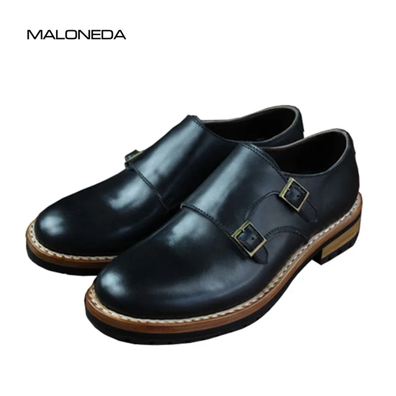 

MALONEDA Custom Made Men's Genuine Leather Shoes as Your Request Double Monk Straps Slip On Dress Shoes with Goodyear Welted