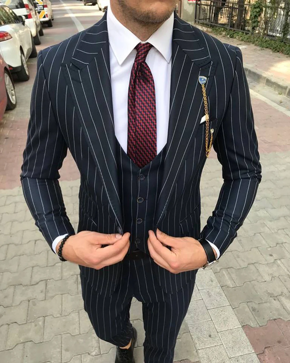 Mens Suits Striped Slim Fit 3 Piece Business Groom Jacket Tuxedos Blazer Navy Suits for Wedding Prom Evening(Blazer+Vest+Pants)
Mens Suits Striped Slim Fit 3 Piece Business Groom Jacket Tuxedos Blazer Navy Suits for Wedding Prom Evening(Blazer+Vest+Pants)