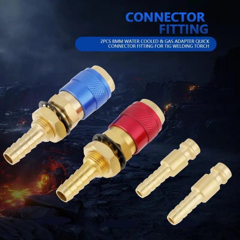 M10 Red+Blue Water Cooled & Gas Adapter Quick Connector Fitting for TIG Welding Torch 2 Pcs Quick Connector Set