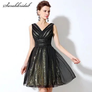 Hot Sale 2020 Black Formal Cocktail Party Dresses Tulle Knee-Length Sleeveless A-Line V-Neck Prom Gowns Backless Sequins SD248
Hot Sale 2020 Black Formal Cocktail Party Dresses Tulle Knee-Length Sleeveless A-Line V-Neck Prom Gowns Backless Sequins SD248