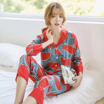 Autumn Printing Women Pajama Set watermelon Lounge Cotton Sleepwear Trousers Two Paper Suit Pyjamas Women Sleepwear
Autumn Printing Women Pajama Set watermelon Lounge Cotton Sleepwear Trousers Two Paper Suit Pyjamas Women Sleepwear
