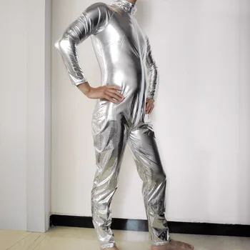 One Piece Shiny Faux Leather Sexy Spandex Silver Mens Unitard Turtleneck Catsuits Metallic Zipper Bodysuit Dancewear Lingerie
One Piece Shiny Faux Leather Sexy Spandex Silver Mens Unitard Turtleneck Catsuits Metallic Zipper Bodysuit Dancewear Lingerie