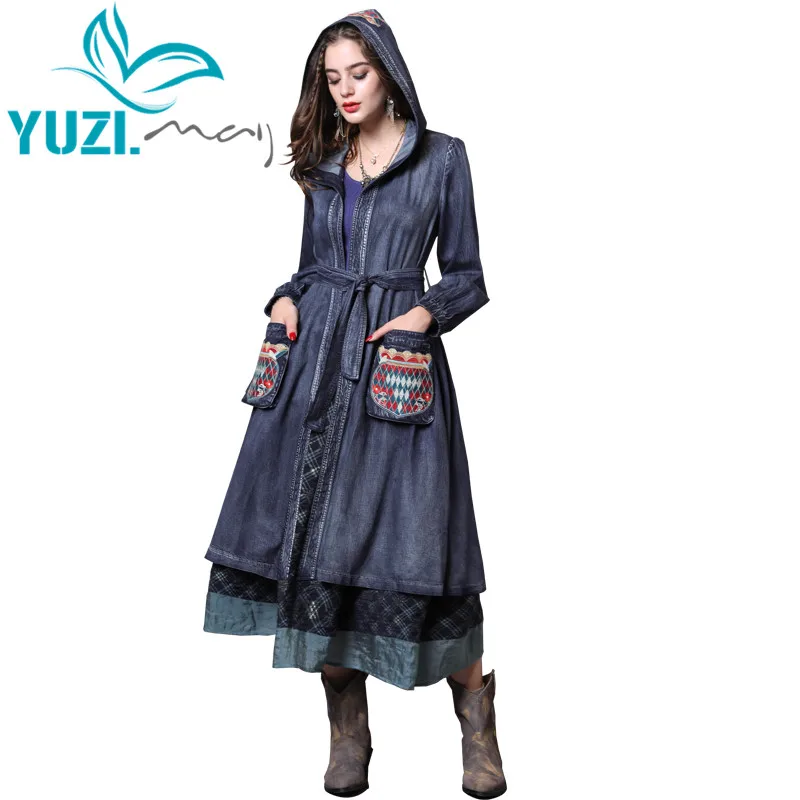 Trench Coat 2018 Yuzi.may Boho New Denim Coat Women Long Lantern Sleeve Hodded Bleted Coat Female Autumn A82113 Casaco Feminino
Trench Coat 2018 Yuzi.may Boho New Denim Coat Women Long Lantern Sleeve Hodded Bleted Coat Female Autumn A82113 Casaco Feminino