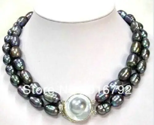 free shipping >>>>>Beautiful 8-10mm 2-line natural black m pearl necklace Natural pearl clasp 17-18
free shipping >>>>>Beautiful 8-10mm 2-line natural black m pearl necklace Natural pearl clasp 17-18